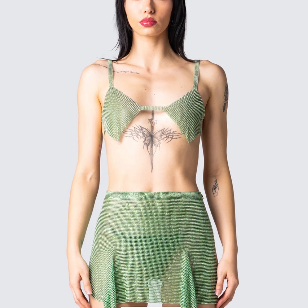 Finesse Lula Green Chainmail Top and Skirt Set